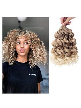Curly Crochet Hair 10” Ombre Blonde Ocean Wave Extensions (8 Packs)